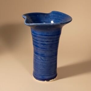 Modern Rustic Studio Pottery Vase Cobalt Blue Signed Artisan Decor Vintage Home